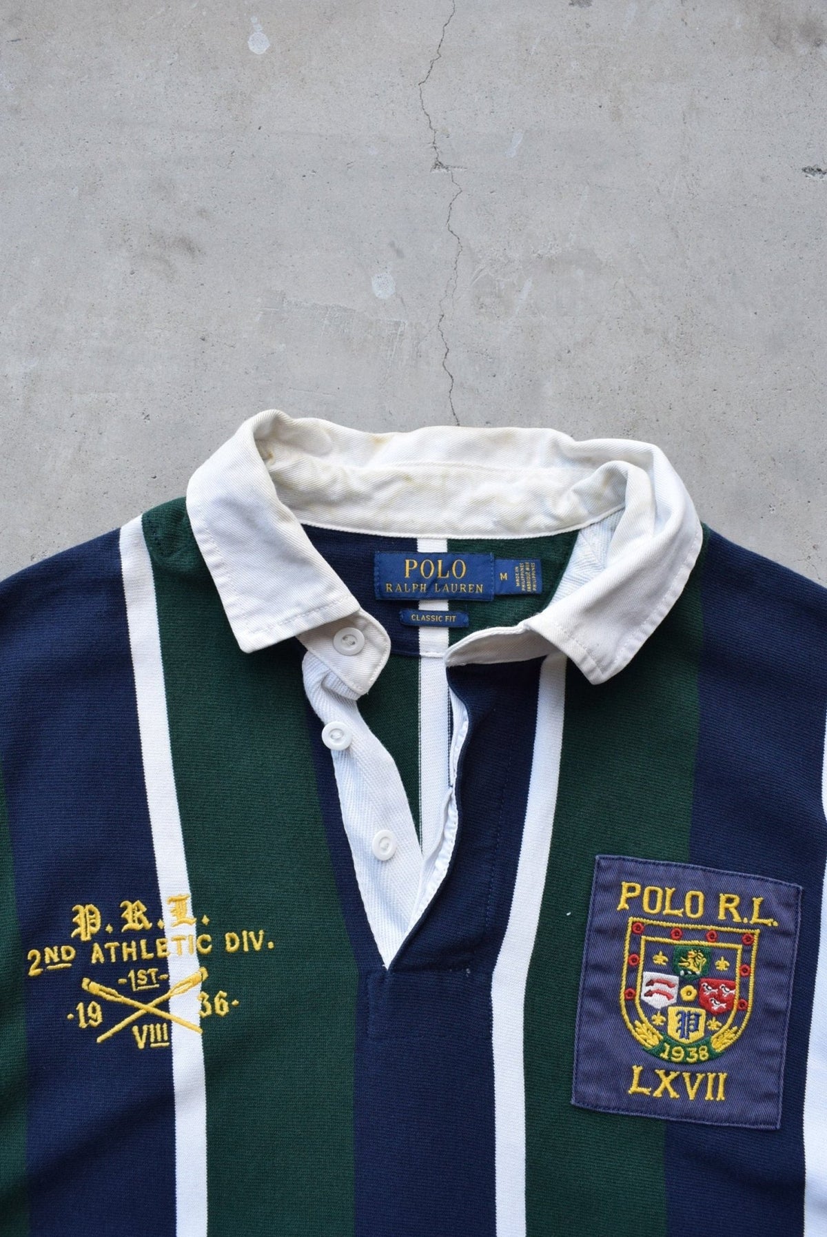 Polo Ralph Lauren Navy & Green Embroidered Logo Rugby Polo — 2000s (L) - Retrospective Store