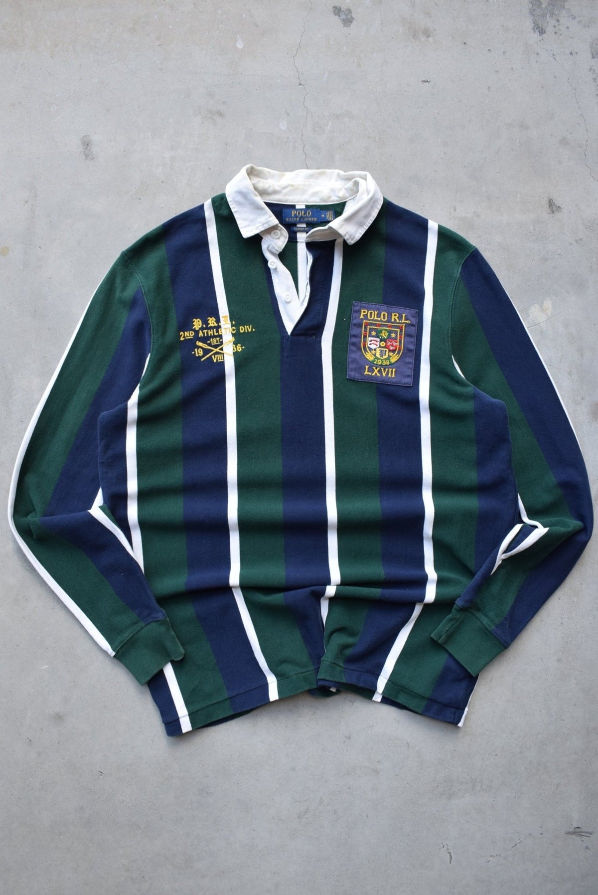 Polo Ralph Lauren Navy & Green Embroidered Logo Rugby Polo — 2000s (L) - Retrospective Store