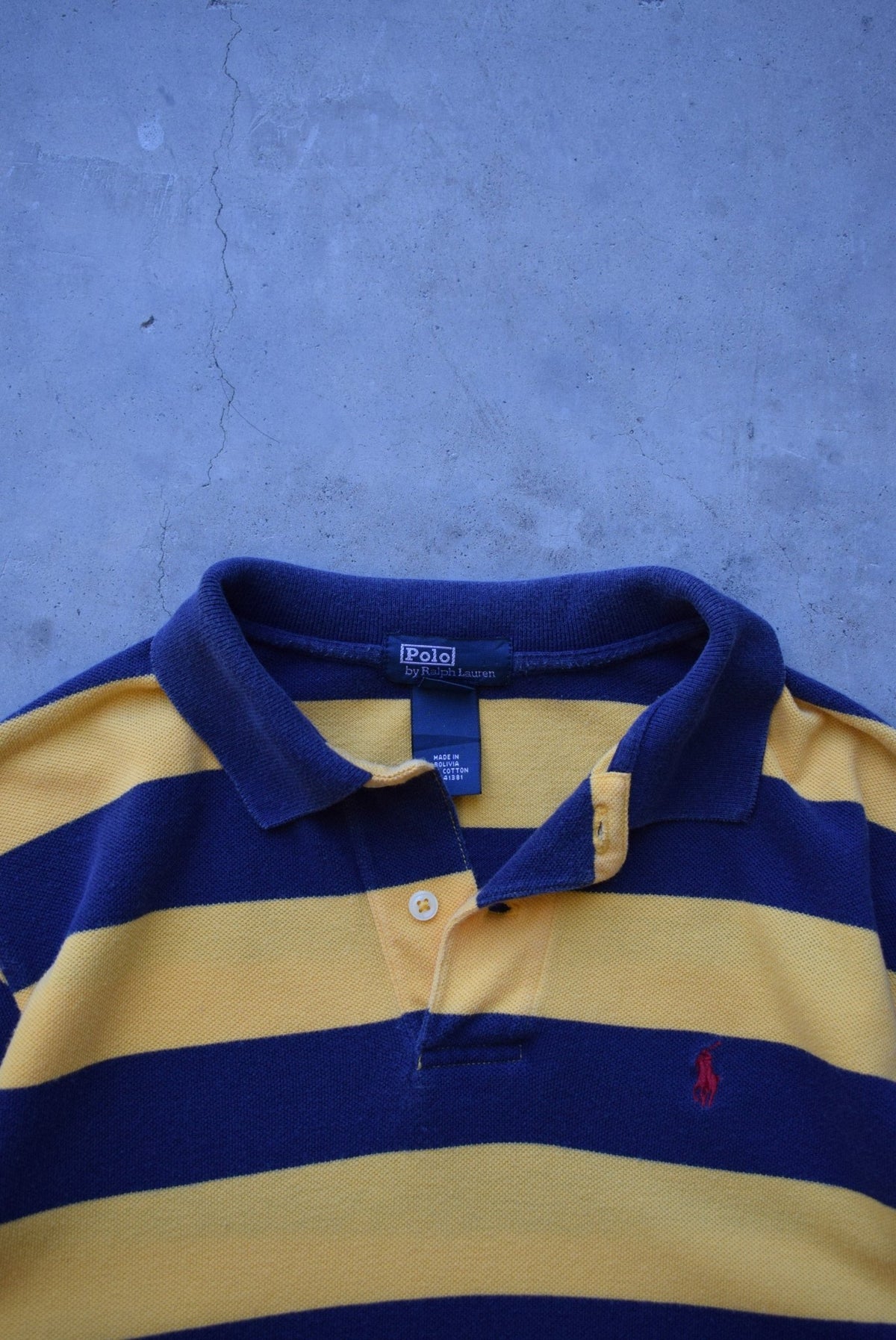 Polo Ralph Lauren Navy & Yellow Embroidered Logo Long Sleeve Polo — 1990s (S) - Retrospective Store