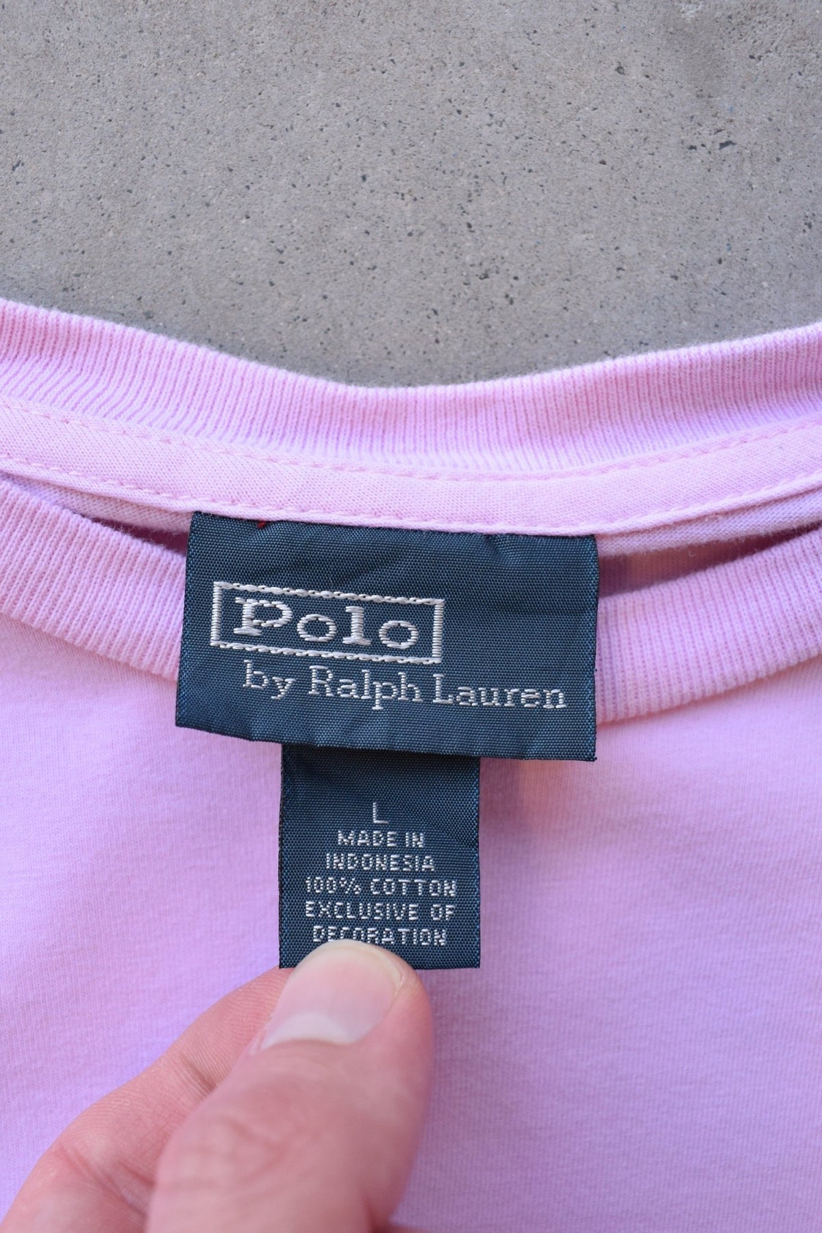 Polo Ralph Lauren Pink Embroidered Logo Tee — 1990s (L) - Retrospective Store