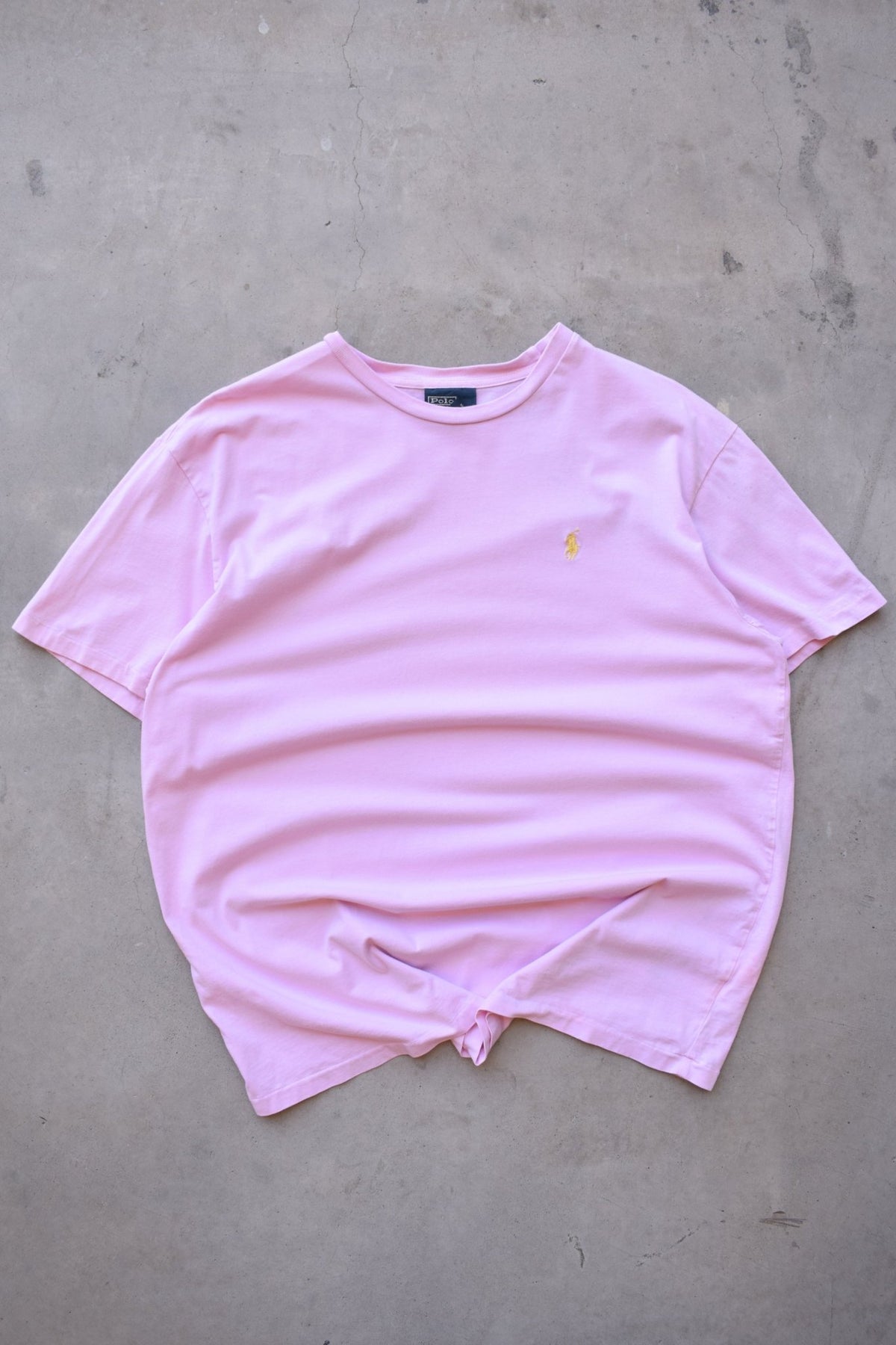 Polo Ralph Lauren Pink Embroidered Logo Tee — 1990s (L) - Retrospective Store