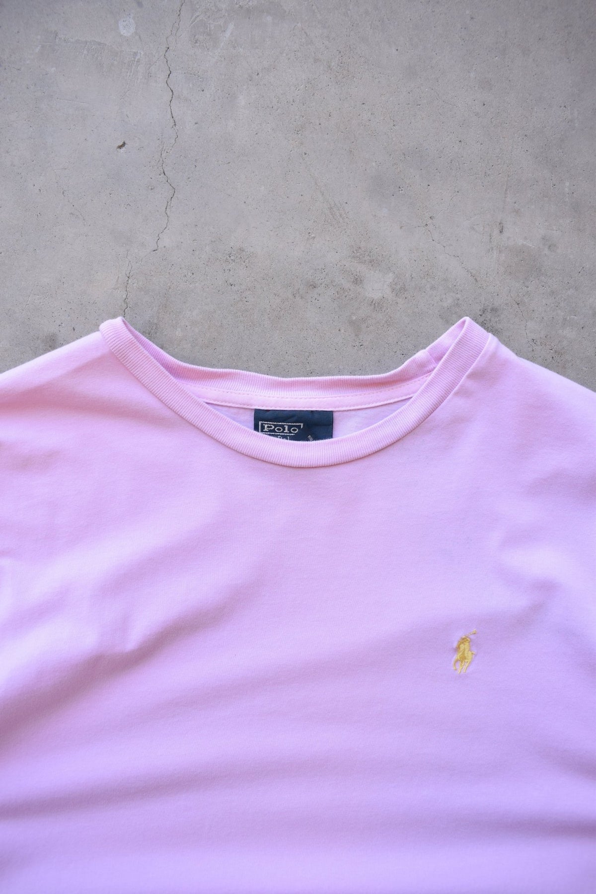 Polo Ralph Lauren Pink Embroidered Logo Tee — 1990s (L) - Retrospective Store