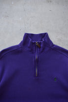 Polo Ralph Lauren Purple Embroidered Logo Quarter Zip — 1990s (L/XL) - Retrospective Store