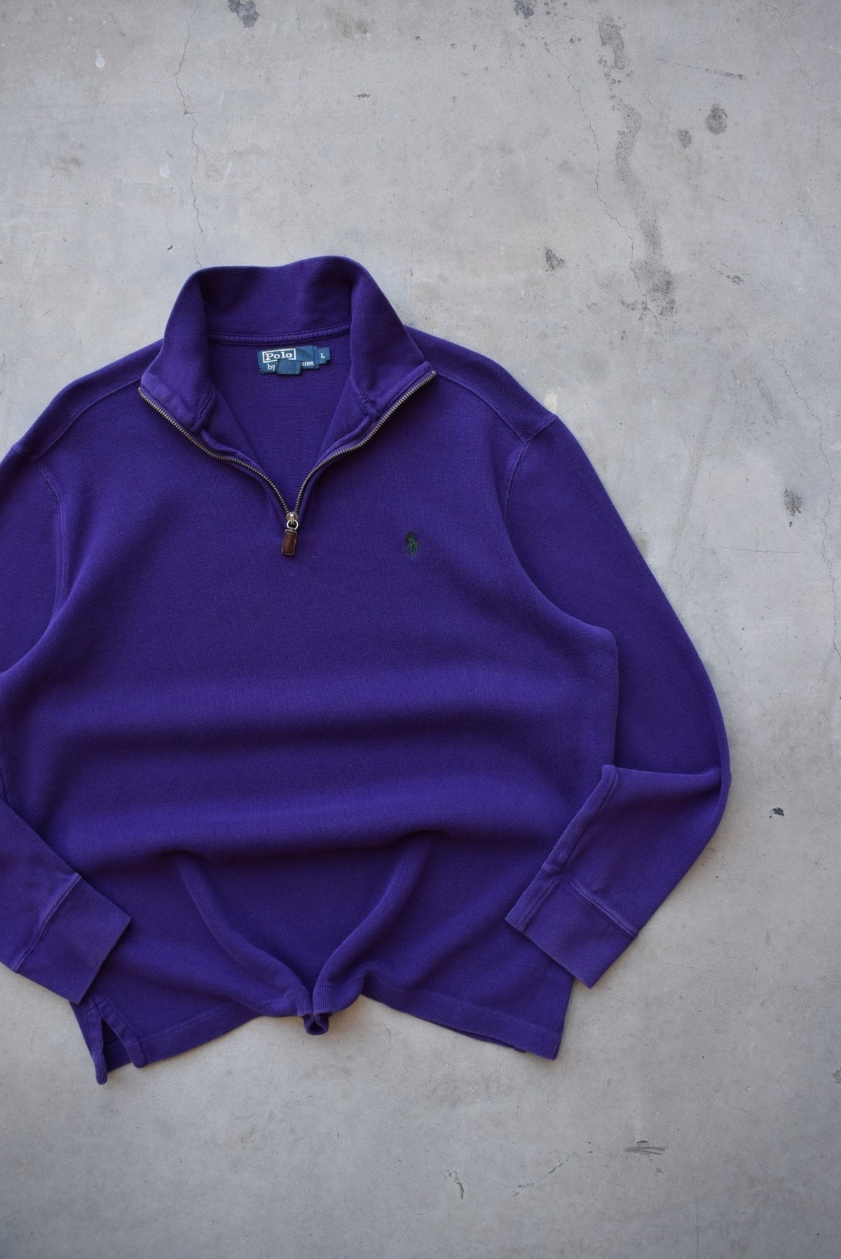 Polo Ralph Lauren Purple Embroidered Logo Quarter Zip — 1990s (L/XL) - Retrospective Store