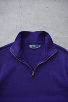 Polo Ralph Lauren Purple Embroidered Logo Quarter Zip — 1990s (L/XL) - Retrospective Store