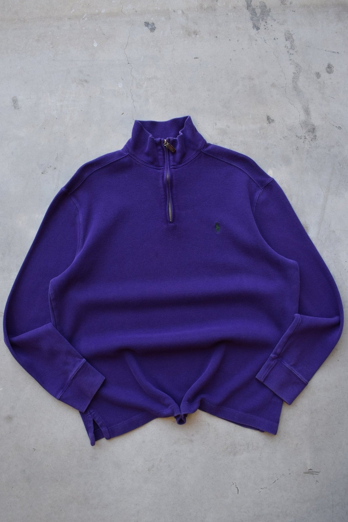Polo Ralph Lauren Purple Embroidered Logo Quarter Zip — 1990s (L/XL) - Retrospective Store