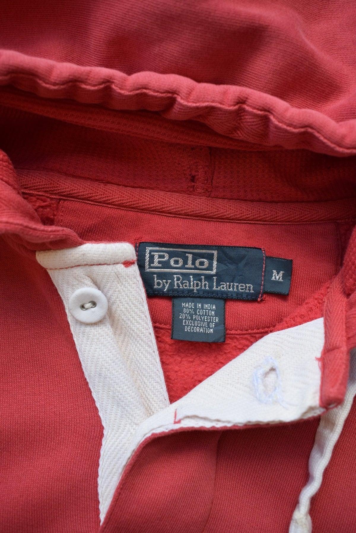 Polo Ralph Lauren Red Embroidered Logo Quarter Button Hoodie — 1990s (M/L) - Retrospective Store