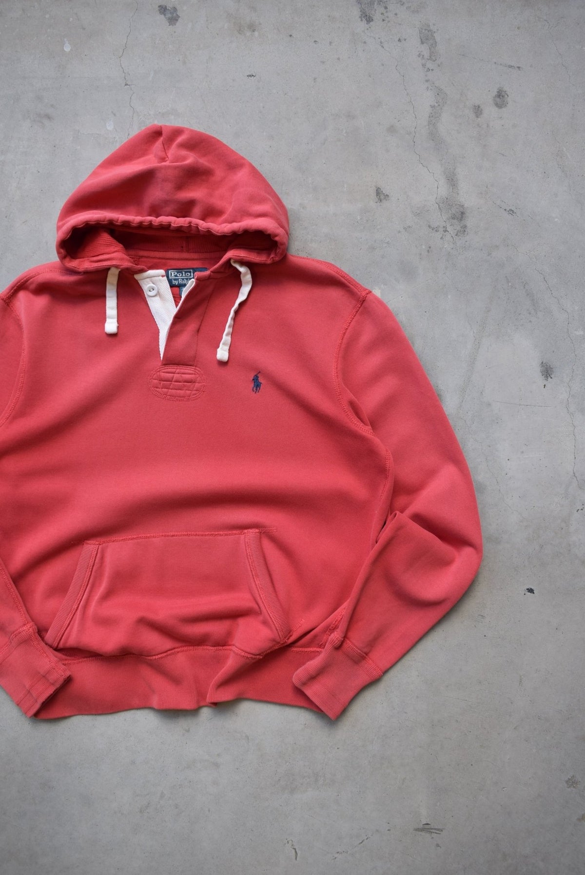 Polo Ralph Lauren Red Embroidered Logo Quarter Button Hoodie — 1990s (M/L) - Retrospective Store