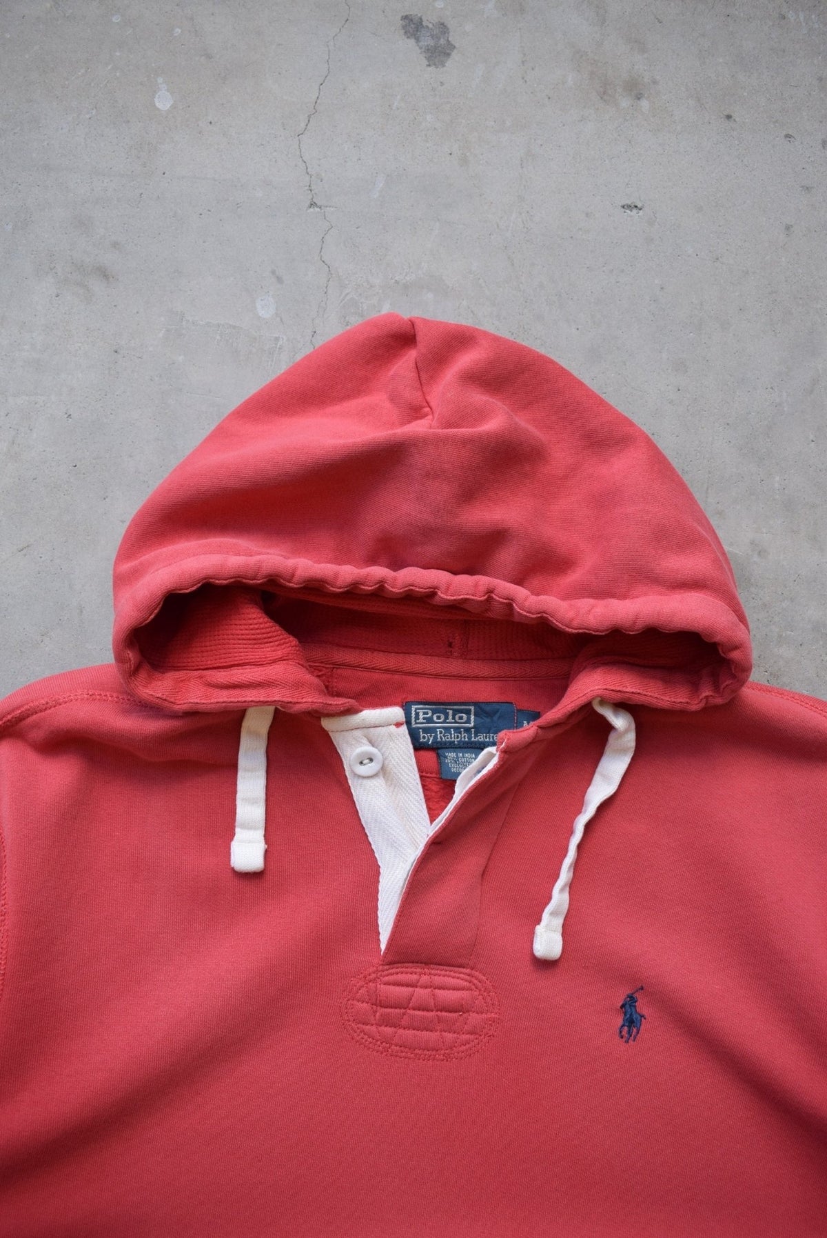 Polo Ralph Lauren Red Embroidered Logo Quarter Button Hoodie — 1990s (M/L) - Retrospective Store
