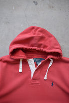 Polo Ralph Lauren Red Embroidered Logo Quarter Button Hoodie — 1990s (M/L) - Retrospective Store