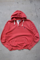 Polo Ralph Lauren Red Embroidered Logo Quarter Button Hoodie — 1990s (M/L) - Retrospective Store