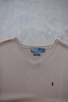 Polo Ralph Lauren Tan Embroidered Logo Knitted Vest — 1990s (L) - Retrospective Store