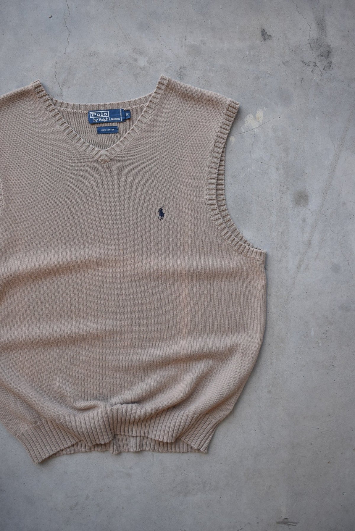 Polo Ralph Lauren Tan Embroidered Logo Knitted Vest — 1990s (L) - Retrospective Store