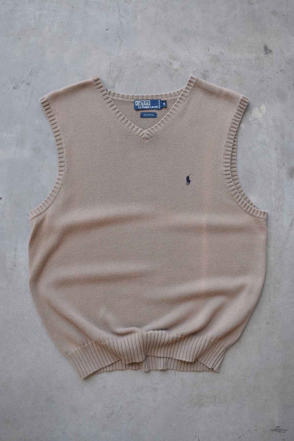 Polo Ralph Lauren Tan Embroidered Logo Knitted Vest — 1990s (L) - Retrospective Store