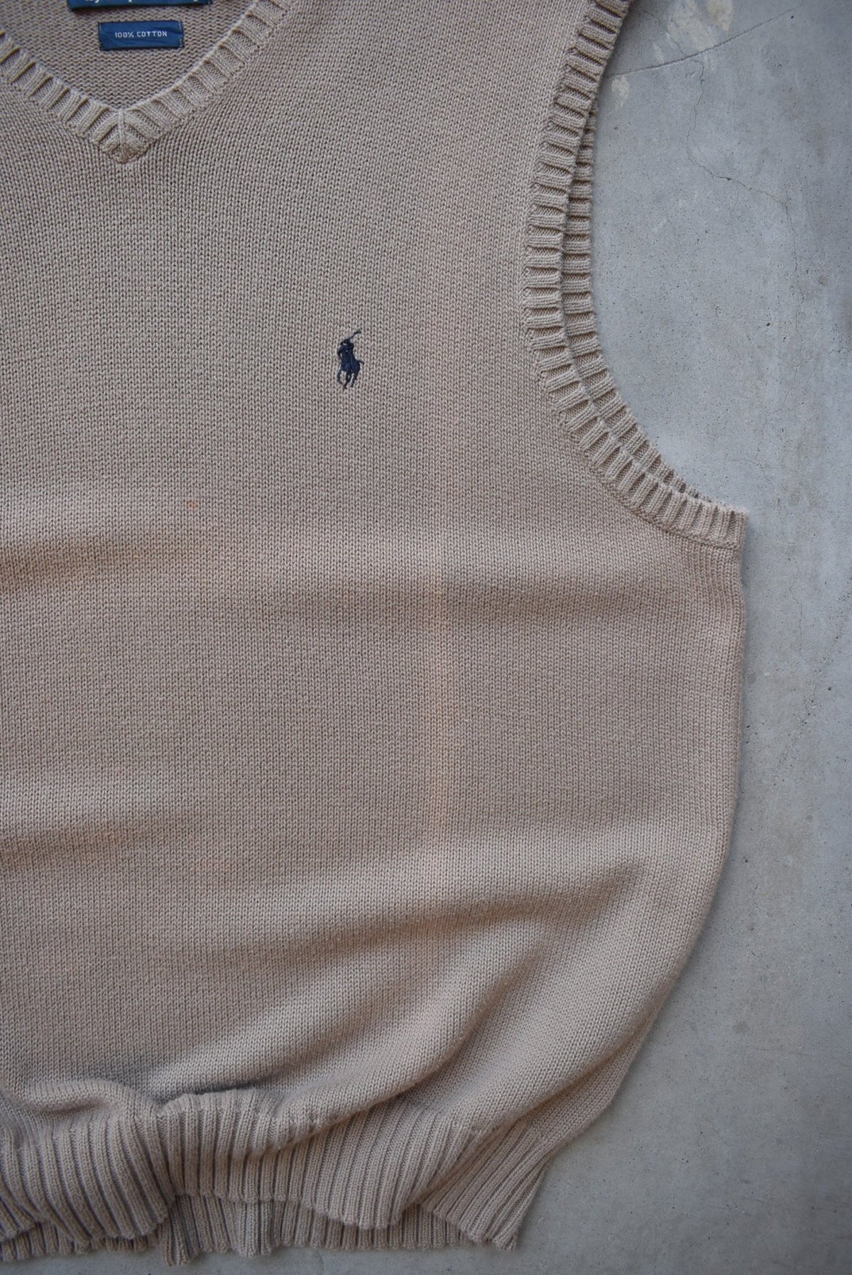 Polo Ralph Lauren Tan Embroidered Logo Knitted Vest — 1990s (L) - Retrospective Store