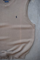 Polo Ralph Lauren Tan Embroidered Logo Knitted Vest — 1990s (L) - Retrospective Store
