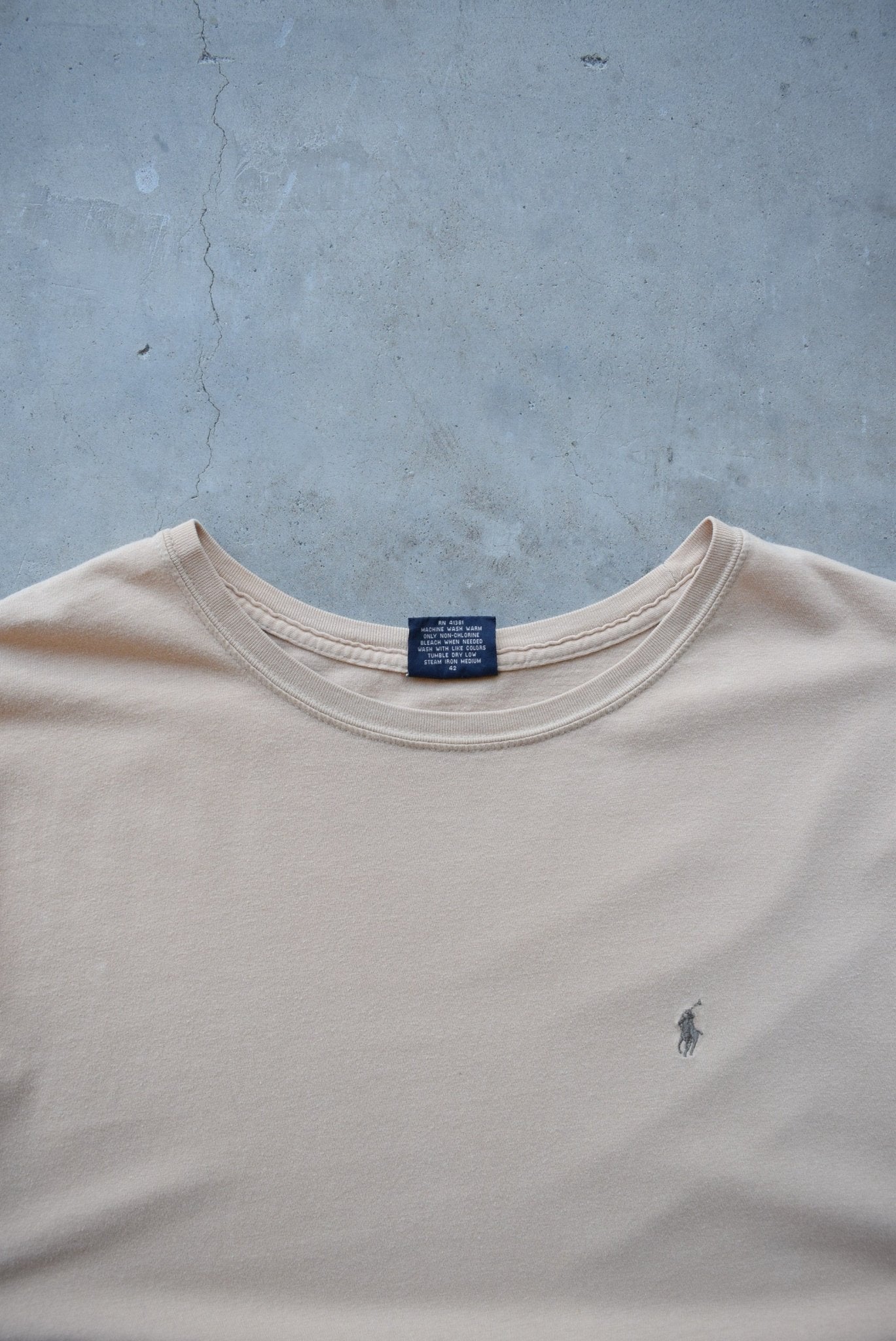 Polo Ralph Lauren Tan Embroidered Logo Tee — 1990s (XL) - Retrospective Store