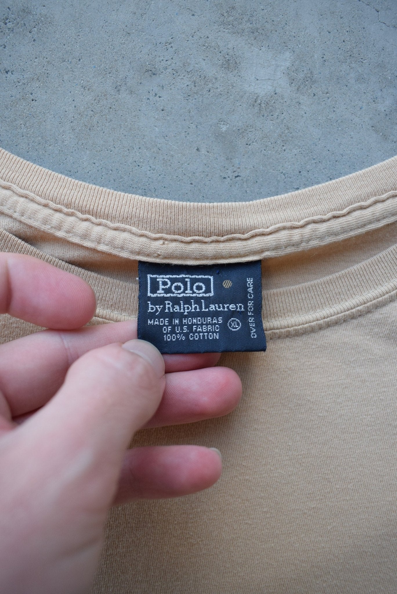 Polo Ralph Lauren Tan Embroidered Logo Tee — 1990s (XL) - Retrospective Store