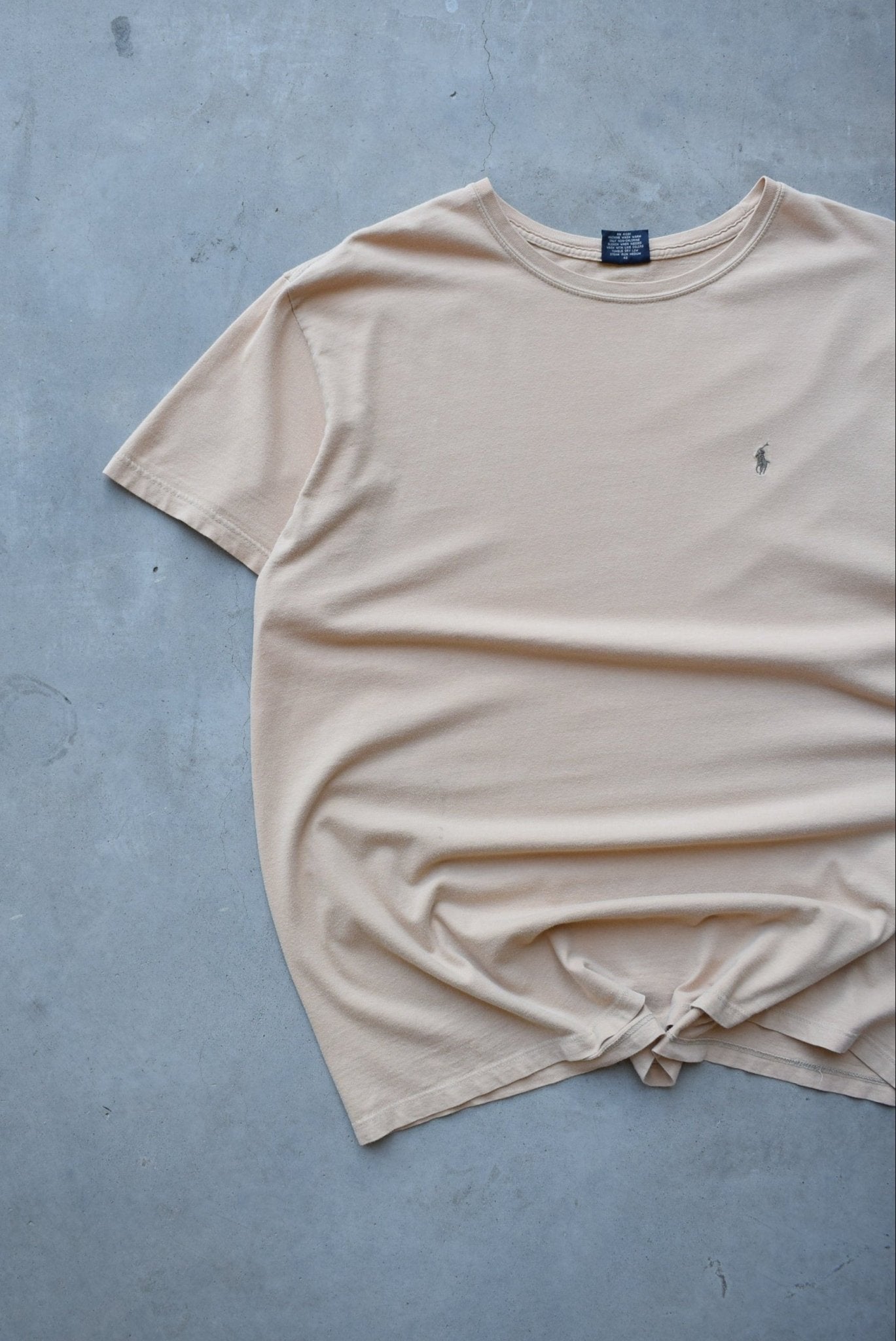 Polo Ralph Lauren Tan Embroidered Logo Tee — 1990s (XL) - Retrospective Store