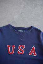 Polo Ralph Lauren USA Navy Embroidered Spellout Crewneck — 1990s (XL) - Retrospective Store