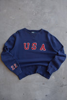 Polo Ralph Lauren USA Navy Embroidered Spellout Crewneck — 1990s (XL) - Retrospective Store