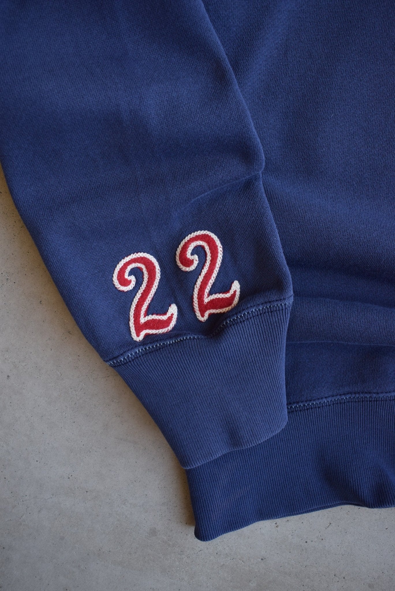 Polo Ralph Lauren USA Navy Embroidered Spellout Crewneck — 1990s (XL) - Retrospective Store
