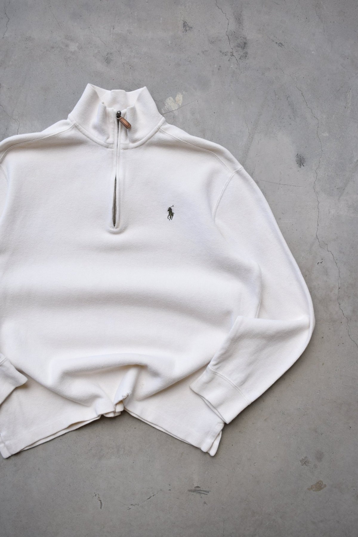 Polo Ralph Lauren White Embroidered Logo Quarter Zip — 2000s (M) - Retrospective Store