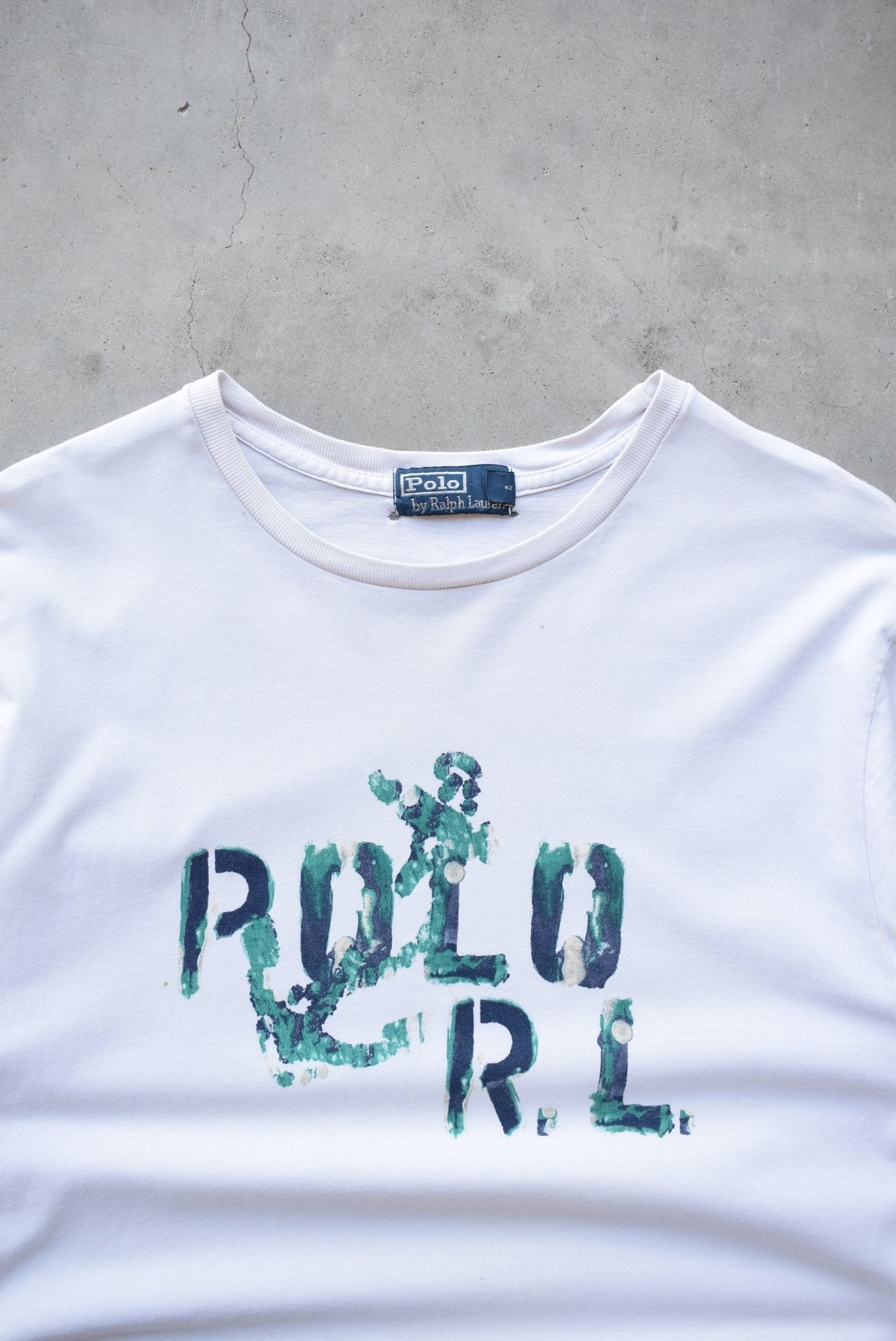 Polo Ralph Lauren White Spellout Tee — 1990s (L) - Retrospective Store