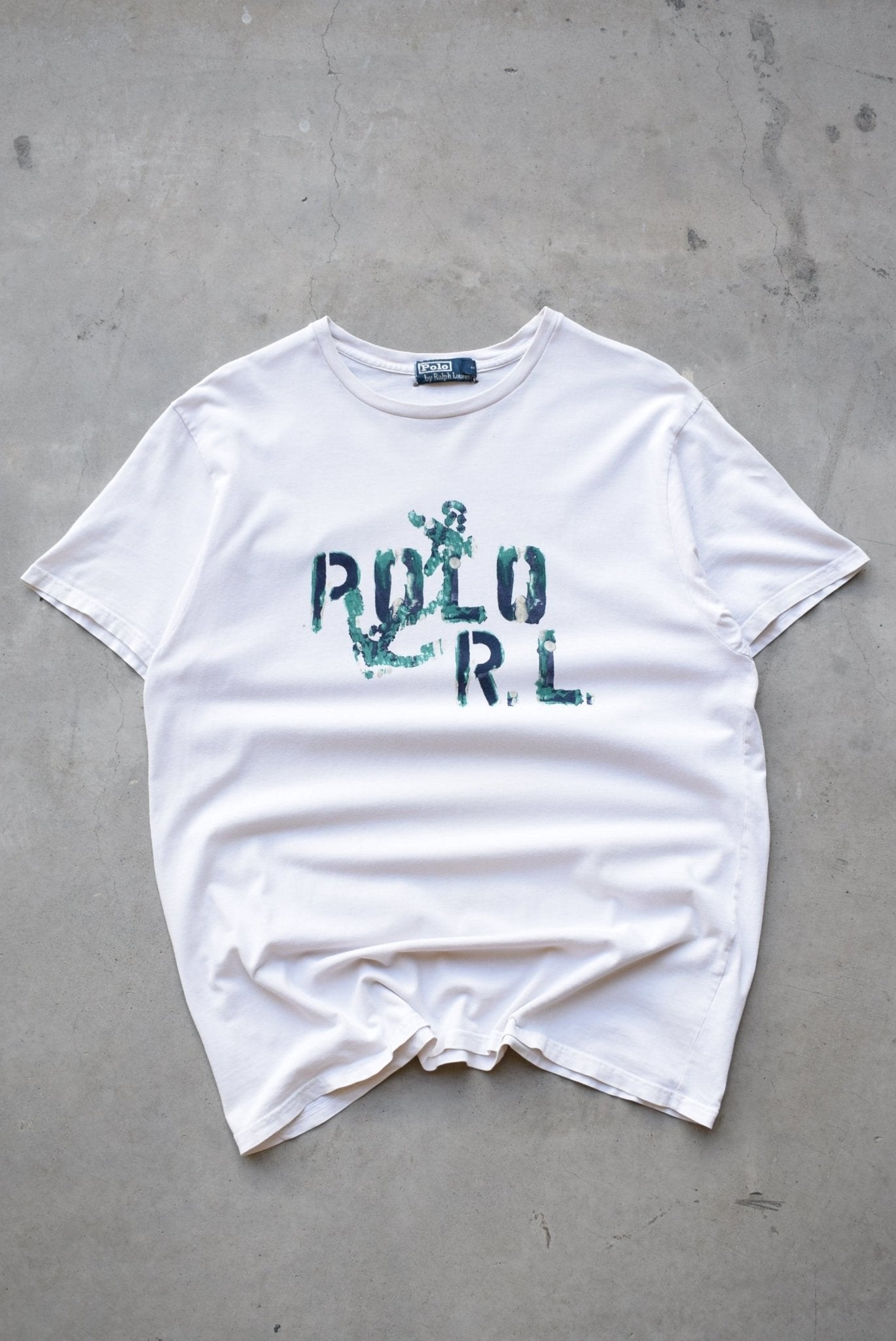 Polo Ralph Lauren White Spellout Tee — 1990s (L) - Retrospective Store