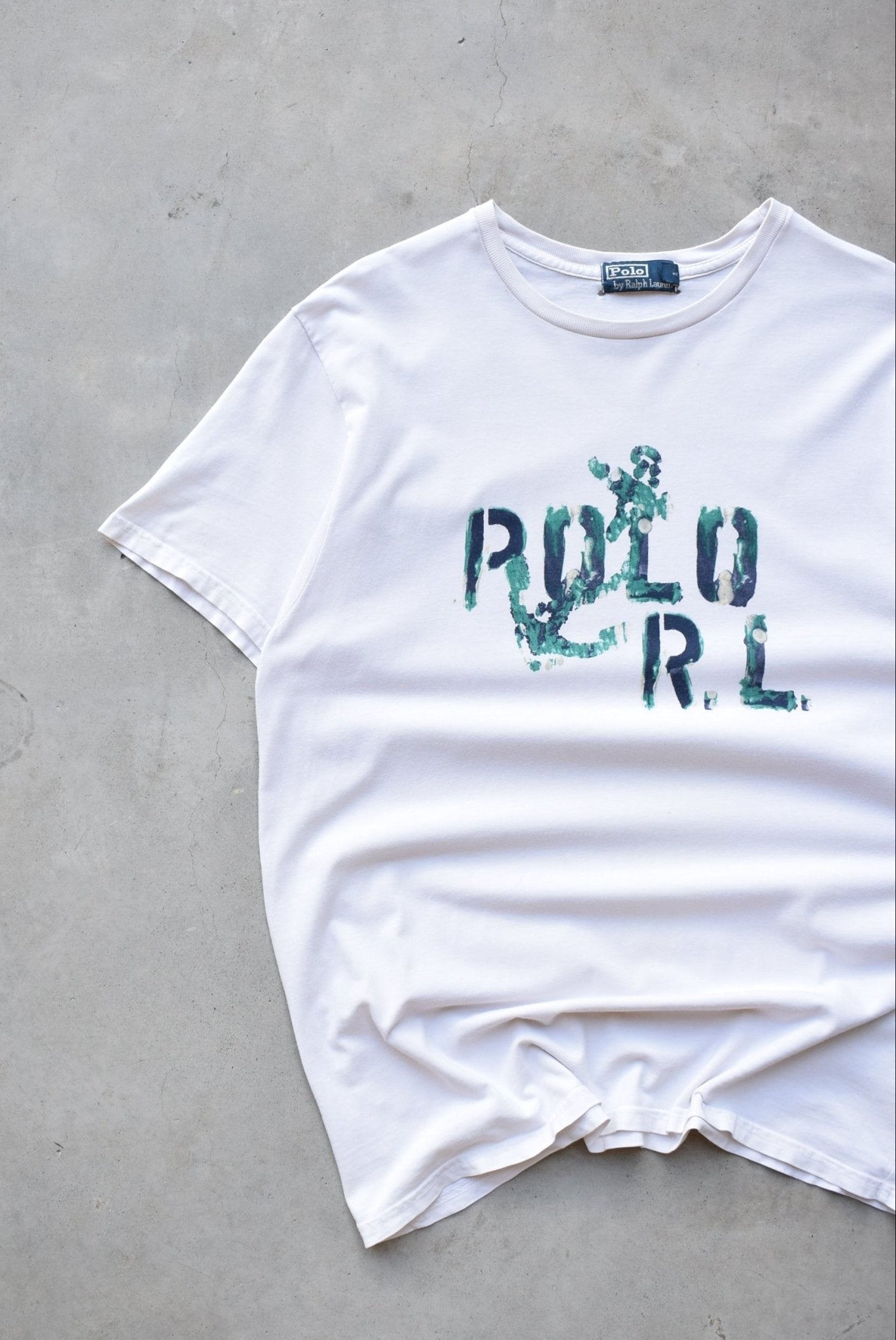Polo Ralph Lauren White Spellout Tee — 1990s (L) - Retrospective Store