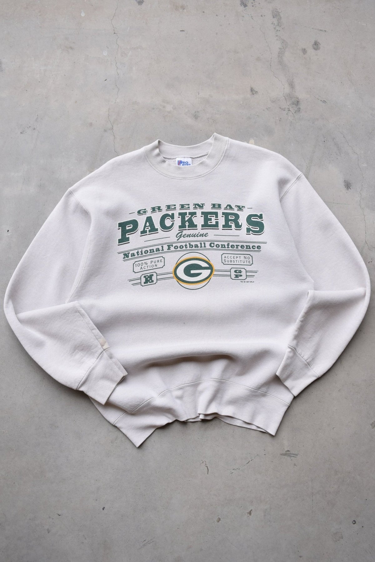 Pro-Player x NFL Green Bay Packers Cream Crewneck — 1997 (M/L) - Retrospective Store