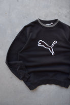 Puma Black & Brown Embroidered Logo Crewneck — 1990s (M/L) - Retrospective Store