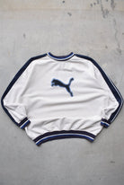 Puma Cream & Navy Embroidered Logo Crewneck — 1990s (XL) - Retrospective Store