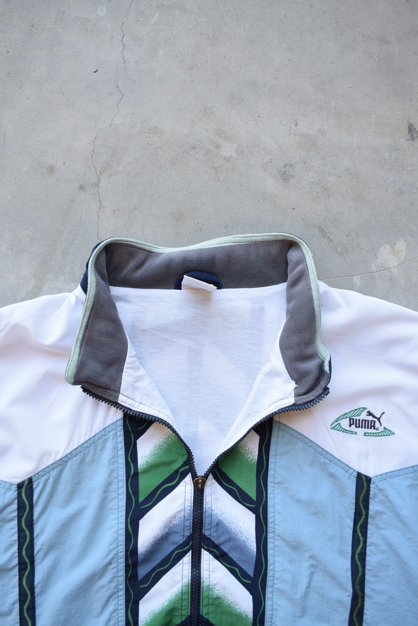 Puma White & Blue Embroidered Jacket — 1990s (L) - Retrospective Store