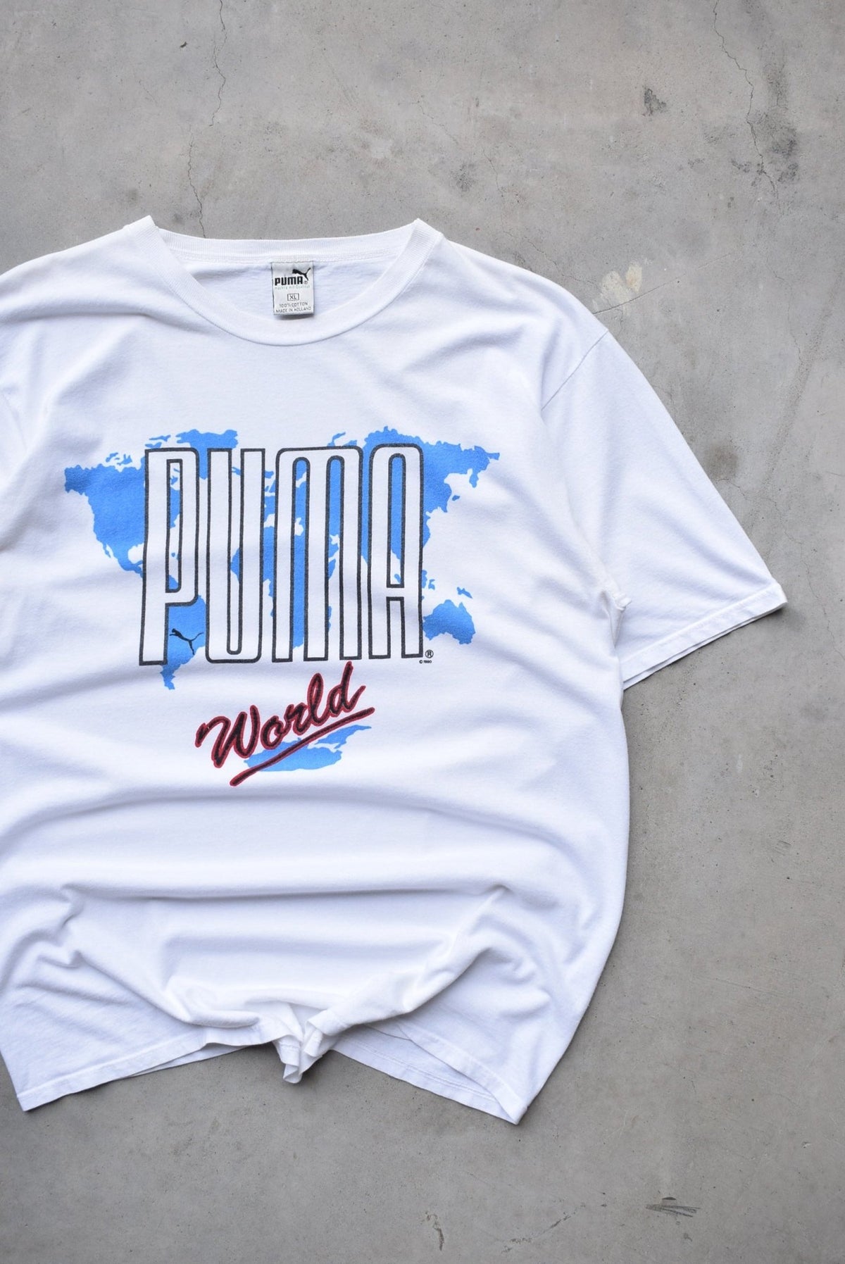 Puma White Graphic Tee — 1990 (L) - Retrospective Store