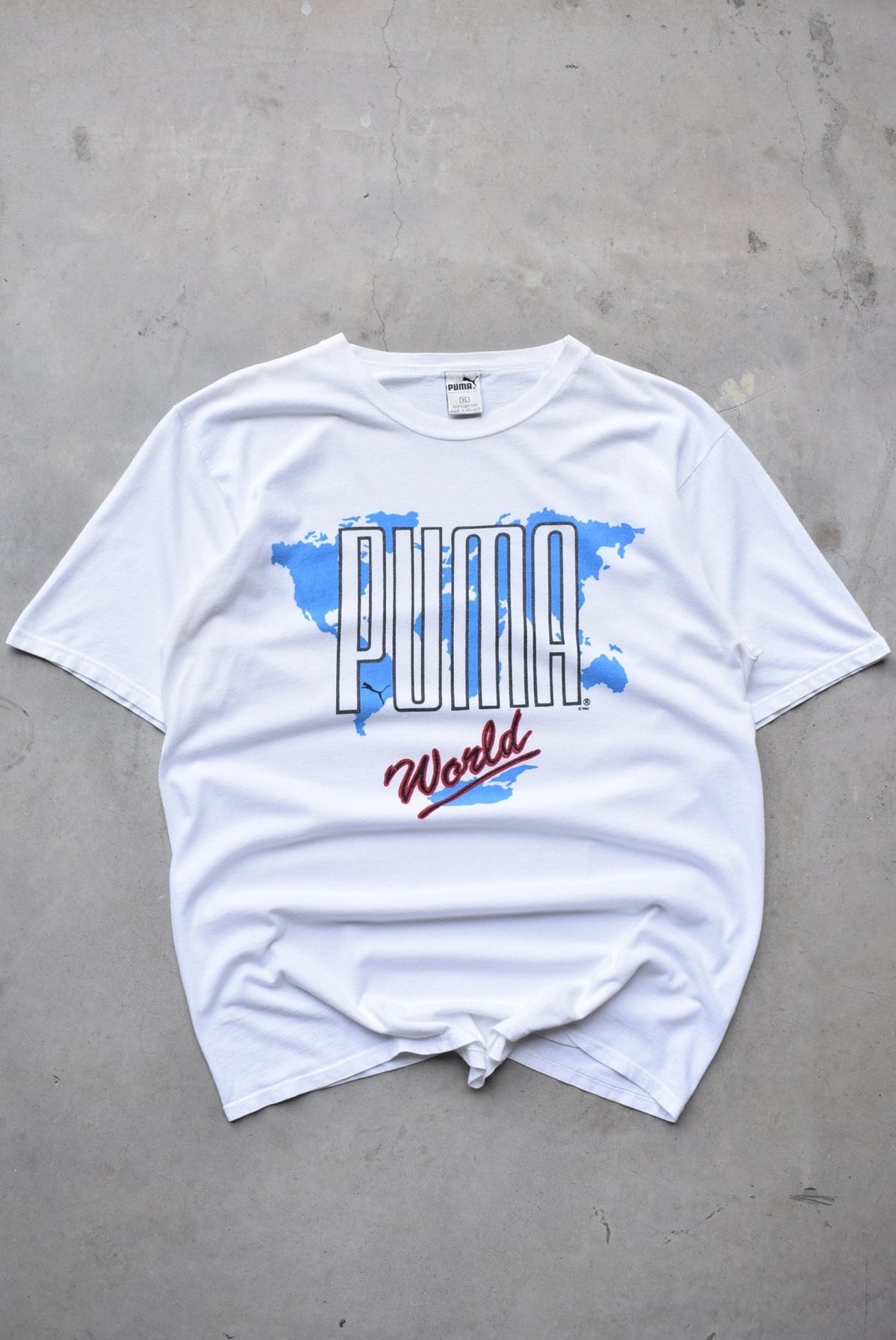 Puma White Graphic Tee — 1990 (L) - Retrospective Store