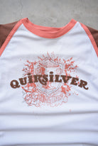 Quiksilver Brown & White Embroidered Long Sleeve Spellout Tee — 2000s (L) - Retrospective Store