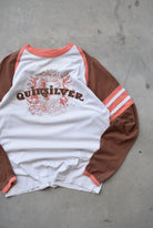 Quiksilver Brown & White Embroidered Long Sleeve Spellout Tee — 2000s (L) - Retrospective Store