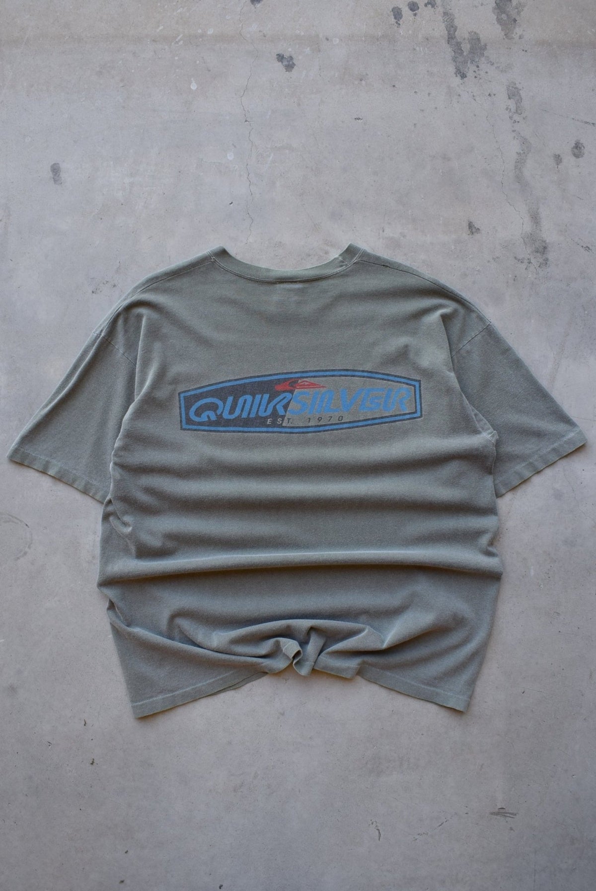 Quiksilver Faded-Green Spellout Tee — 1990s (L) - Retrospective Store