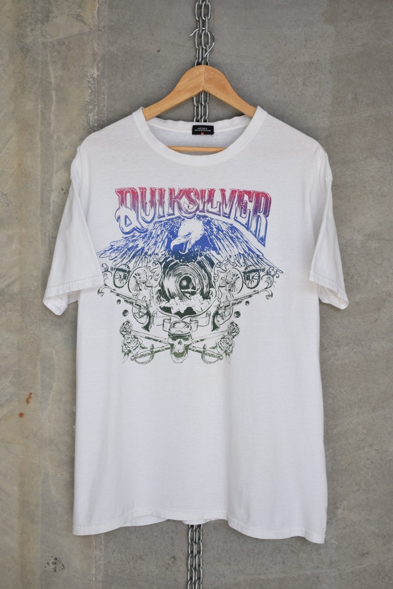 00s QUIKSILVER PUNK SILVER グラフィックT XL 00s QUIKSILVER PUNK シルバー グラフィックT XL クイックシルバー