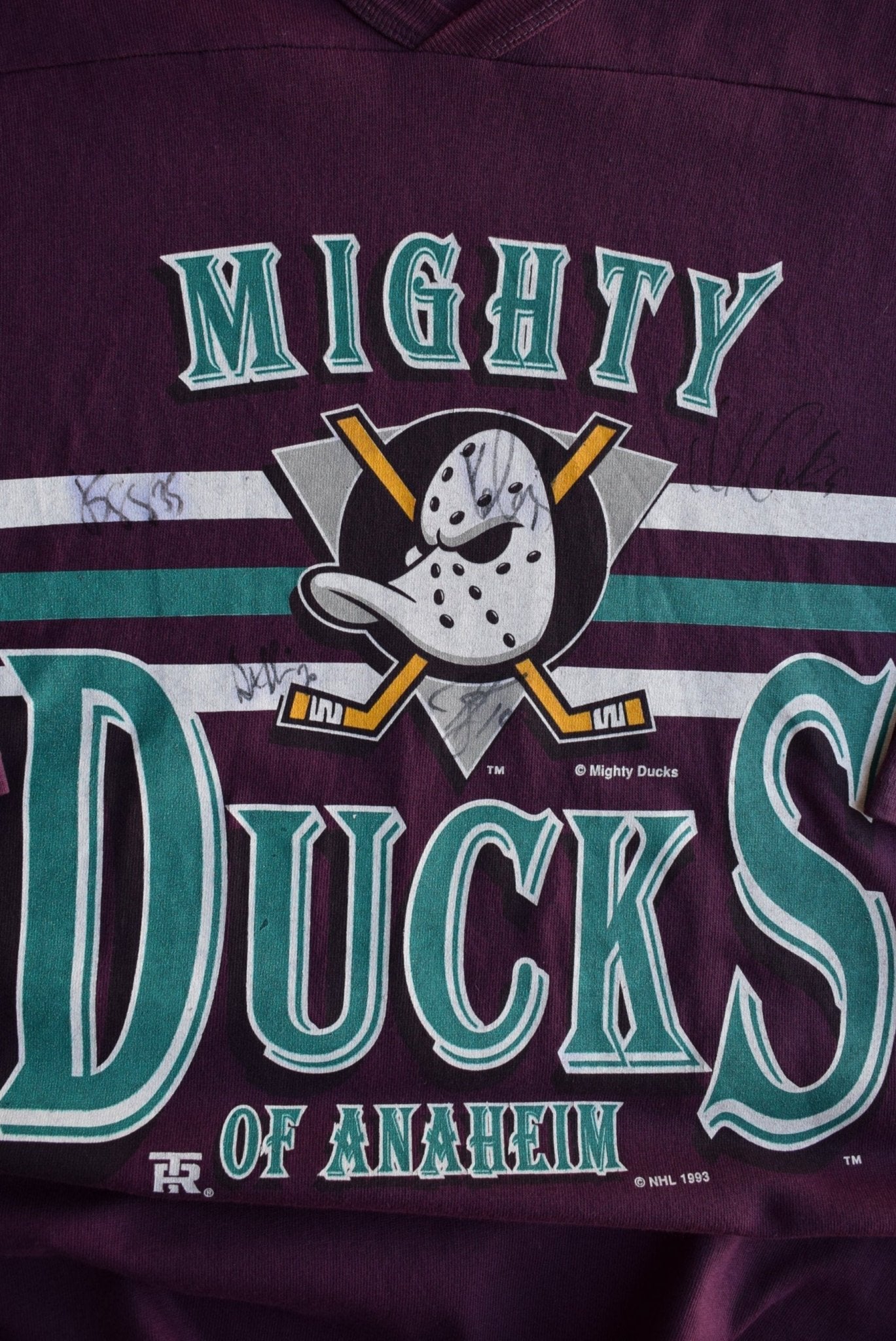 *Rare* Vintage 1993 NHL Mighty Ducks Signed Jersey (XXL) - Retrospective Store