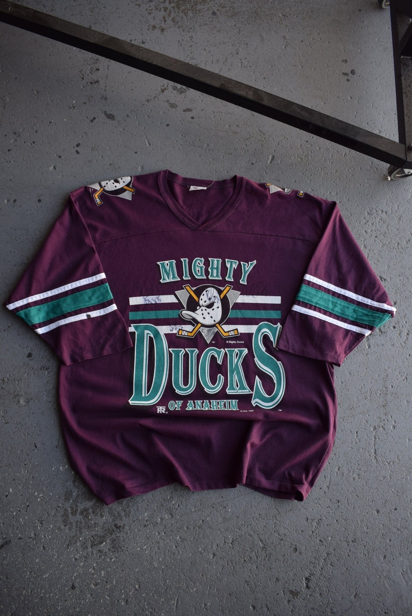 *Rare* Vintage 1993 NHL Mighty Ducks Signed Jersey (XXL) - Retrospective Store