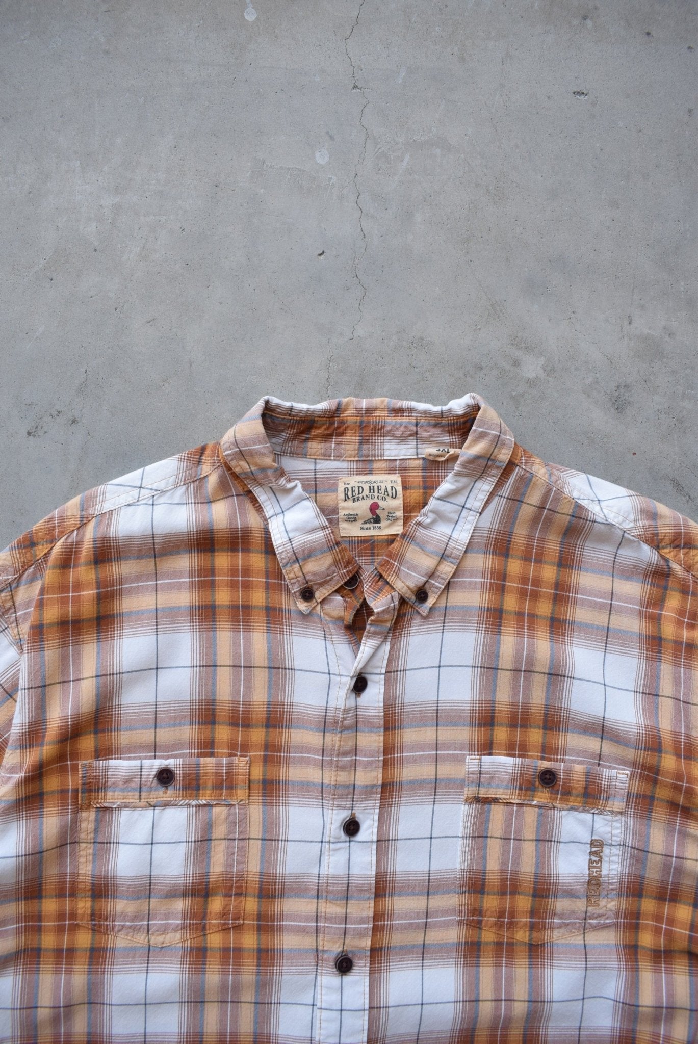 Red Head Orange & White Cropped Button Up — 2000s (XXL) - Retrospective Store