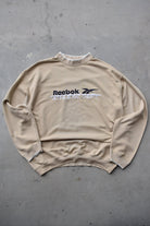 Reebok Athletic Dept. Beige Embroidered Spellout Crewneck — 1990s (L) - Retrospective Store