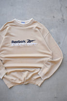 Reebok Athletic Dept. Tan Embroidered Spellout Crewneck — 1990s (L) - Retrospective Store