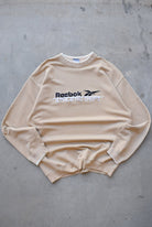 Reebok Athletic Dept. Tan Embroidered Spellout Crewneck — 1990s (L) - Retrospective Store