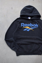 Reebok Black Embroidered Spellout Hoodie — 1990s (M) - Retrospective Store