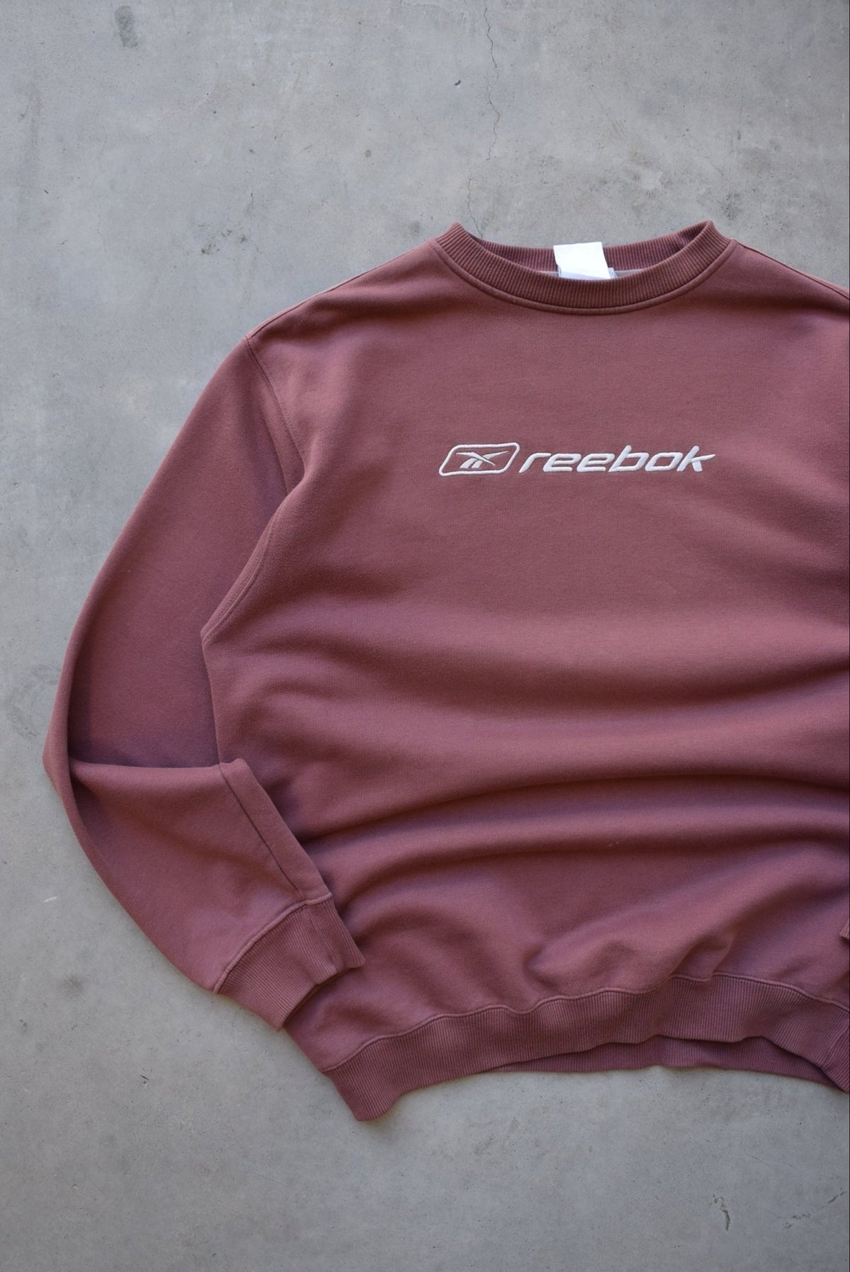 Reebok Brown Embroidered Spellout Crewneck — 1990s (L/XL) - Retrospective Store