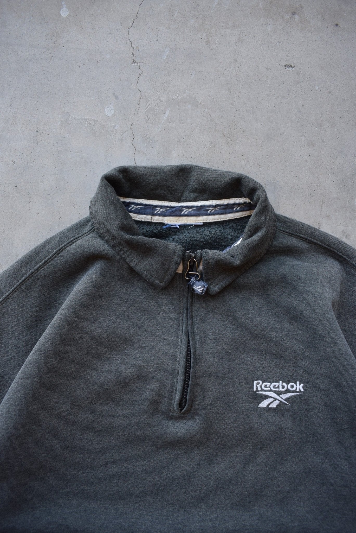 Reebok Charcoal Embroidered Spellout Quarter Zip — 1990s (S) - Retrospective Store