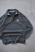 Reebok Charcoal Embroidered Spellout Quarter Zip — 1990s (S) - Retrospective Store